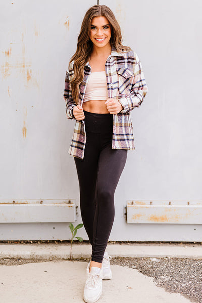 Trendy Women's Oversized Pink Geometric Plaid Shacket with Pockets Perfect for Casual Chic Outfits