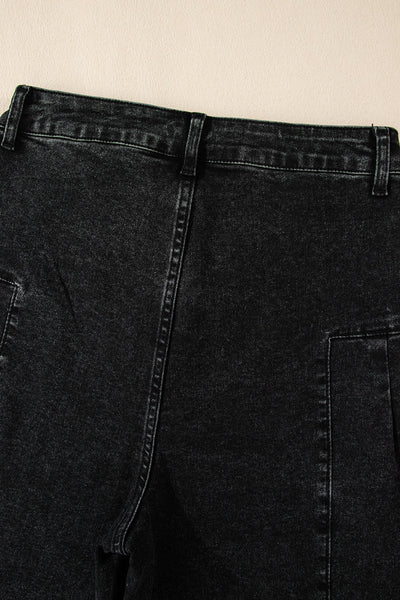 chic women's dark grey pleated wide leg denim pants with mineral wash - easy and wearable for everyday fashion made for easy styling and wardrobe with