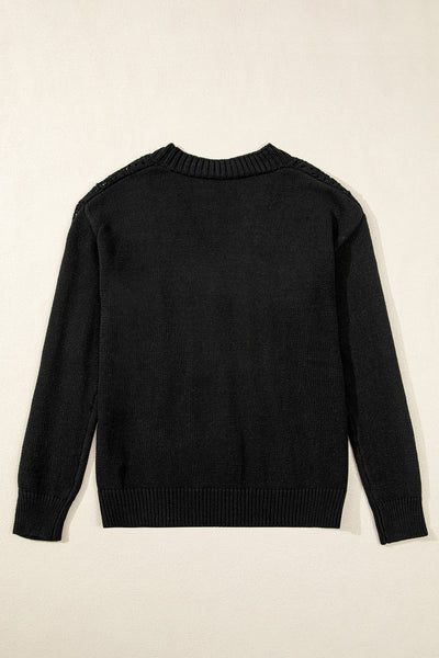 Cozy Black Open Knit Drop Shoulder Cardigan Sweater for Women - Chic Layering Essential for Fall Style