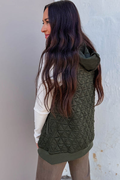 Stylish Women's Blackish Green Quilted Hooded Vest - Perfect Layering Piece for Cozy Fall and Winter Outfits