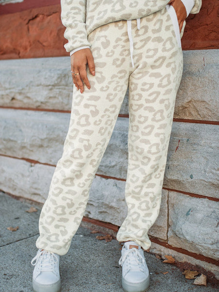 Leopard Print Cozy Lounge Set with Drawstring Pants