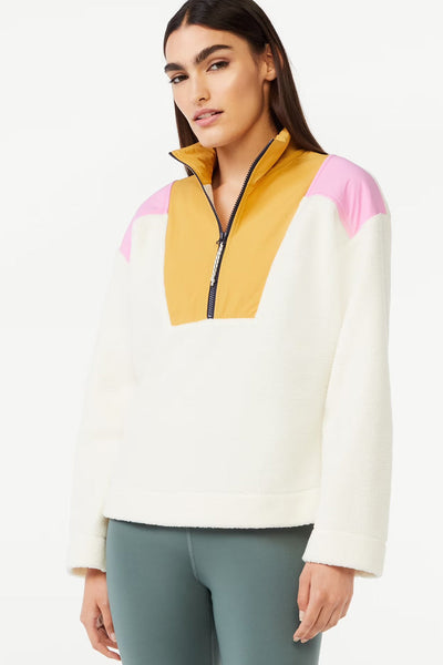 Cozy Women's Color Block White Fleece Half Zip Sweatshirt - Stylish Layering Essential for Casual Outings