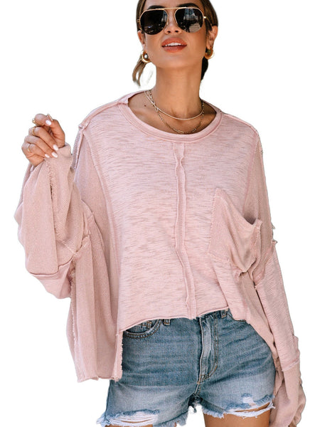Pink Retro Chic Oversized Top with Exposed Seams