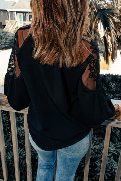 Chic Women's Black Lace Blouse - Elegant Fashion Top for Weddings, Formal Events, and Special Occasions
