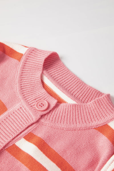 Women's Striped Pink Viscose Blend Drop Shoulder Cardigan
