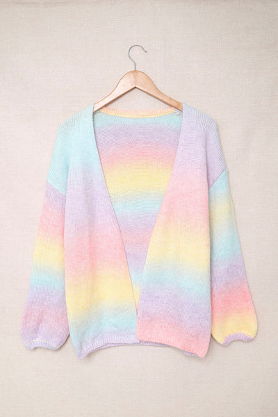 Soft Pastel Rainbow Striped Knit Oversized Cardigan with practical styling and dependable silhouette control.