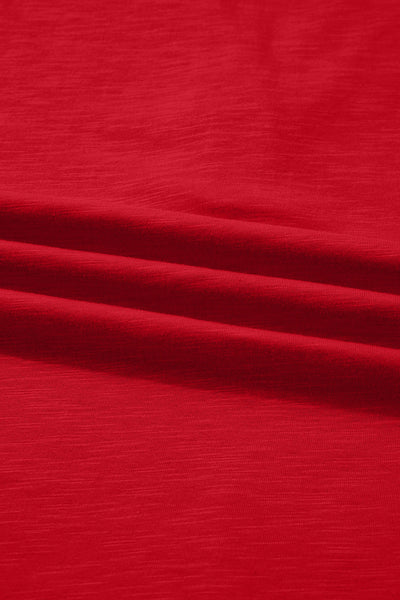 Women's Racing Red Button V-Neck Blouse with Relaxed Silhouette