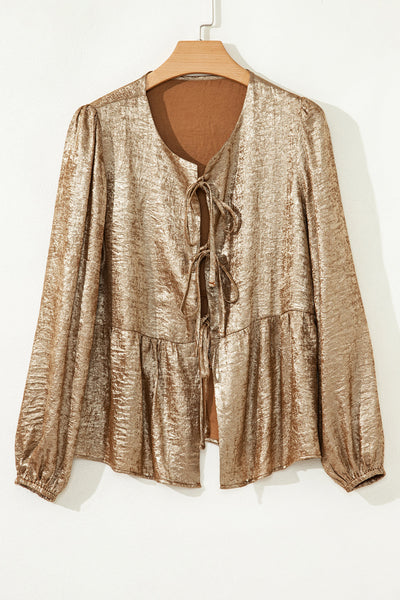 Stylish Lightweight Silver Metallic Blouse for Women - Perfect for Day or Night Outfits, Chic Versatile Top