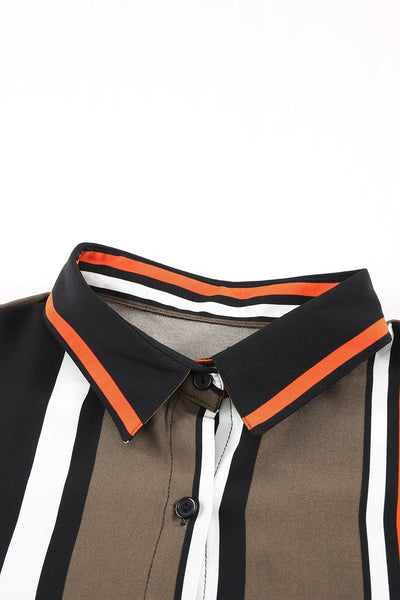 Chic Women's Black and Brown Striped Shirt - Tailored Fit for Effortless Style and Versatile Everyday Wear