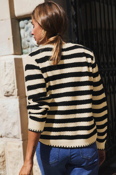 Stylish Women's Black and White Striped Cardigan - Soft Knit, Cozy Fit, Ideal for Layering and Everyday Wear