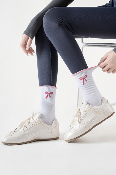 Women's Cotton-Polyester Bow Crew Socks with Non-Slip Grips
