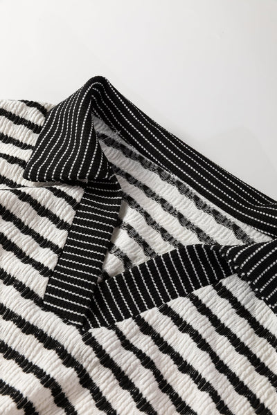 Women's Black and White Striped Cotton-Blend Knit Two-Piece Pant Set