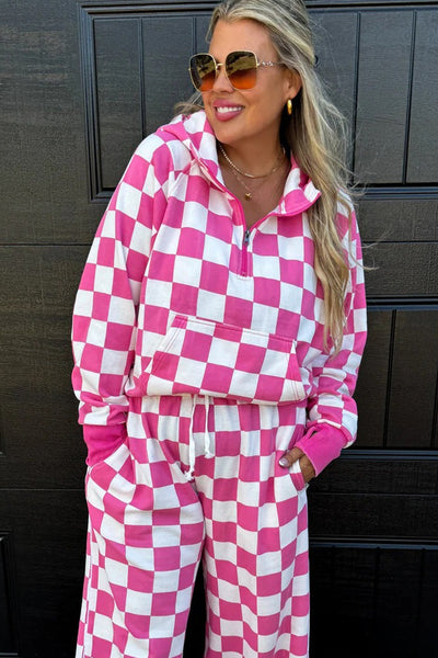 Cozy Women's Red Checkered Half Zip Hoodie - Stylish Casual Top for Everyday Comfort and Effortless Style