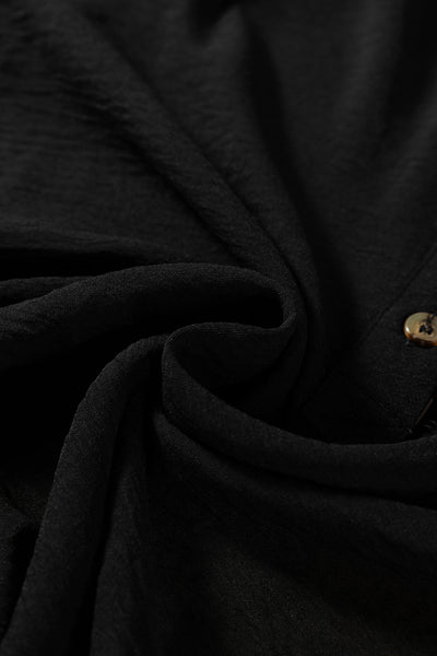 Women's Stylish Women's Black Leopard Print Blouse with Polo Collar, Ruffled Long Sleeves, and Button Front for Trendy Looks