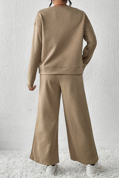 Pale Khaki Women's 2-Piece Slouchy Outfit - Ultra Loose Textured Set for Effortless Casual Chic