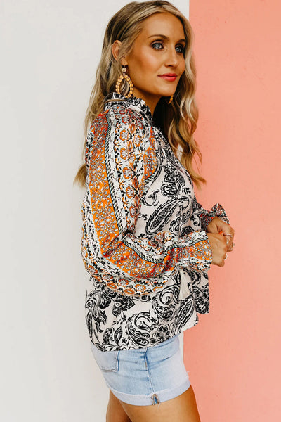 Gothic Butterfly Skull Print Plus Size Button-Up Blouse With Turn Down Collar