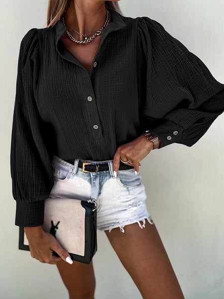 Women's Fashion Style Button Lantern Long Sleeve Blouse
