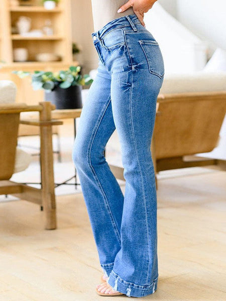 Fashionable High Waisted Flared Jeans For Women In Sky Blue