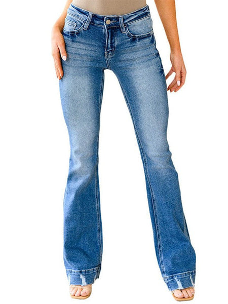 Fashionable High Waisted Flared Jeans For Women In Sky Blue