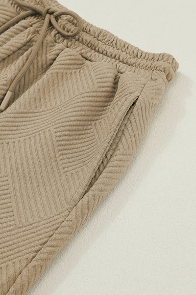 Pale Khaki Women's 2-Piece Slouchy Outfit - Ultra Loose Textured Set for Effortless Casual Chic