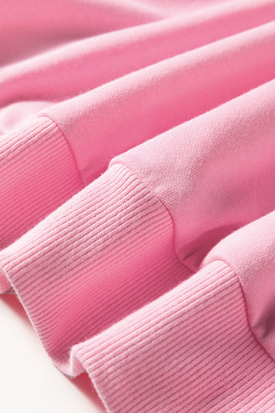 Women's Pink Contrast Striped Pullover Sweatshirt with Zip Collar for Stylish Casual Comfort and Layering