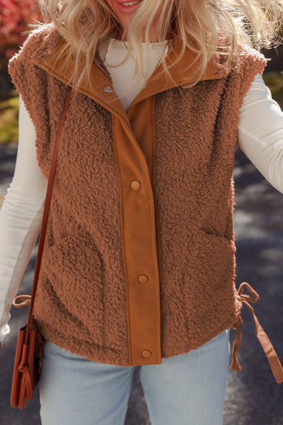 Women's Cinnamon Faux Fur Side-Knot Vest with Snap Closure