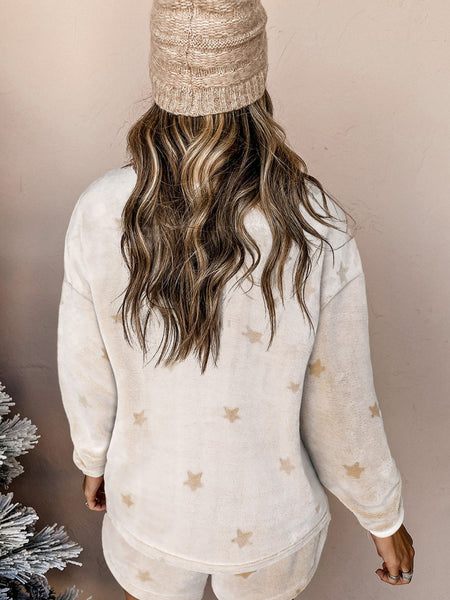 Cozy White Starry Plush Lounge Set for Girls