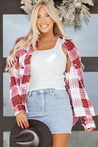 Women's Rose Plaid Flannel Shacket - Brushed Soft Fabric