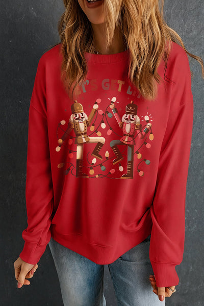 Women's Red Nutcracker 'Let's Get Lit' Christmas Graphic Sweatshirt