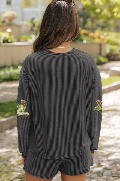 Women's Sequin Mallard Ribbed Knit Two-Piece Set in Carbon Grey