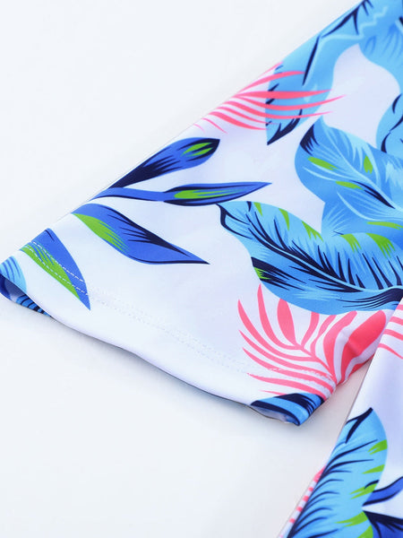 Women's Floral Print Zip Front Half Sleeve Beach One Piece Swimsuit
