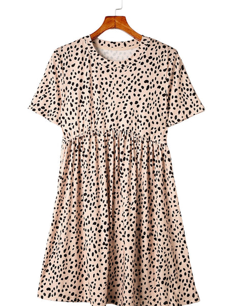 Temperament Floral Casual Strap Waist Round Neck Mini Dress