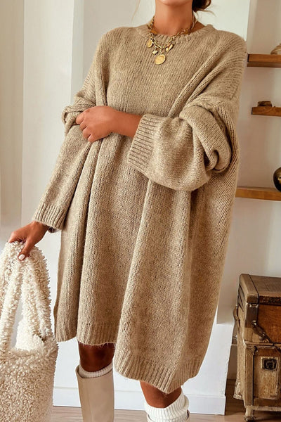 Women's Oversized Knit Mini Sweater Dress in Pale Khaki