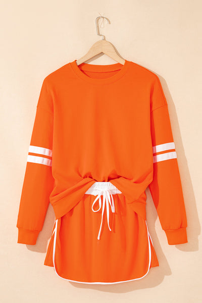 Trendy Women's Cotton Blend Varsity Sweatshirt and Skirt Set - Casual, Comfortable Style for Everyday Wear