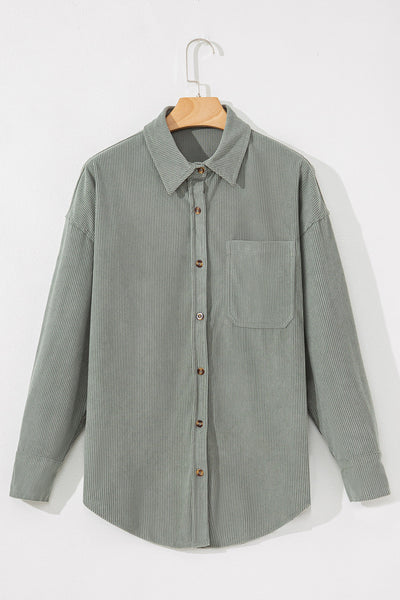 Women's Casual Gray Corduroy Button-Up Shirt with Pockets - Chic Everyday Fit for Comfort and Style