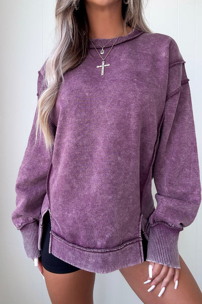 Cozy Women's Valerian Mineral Wash Pullover Sweatshirt with Exposed Seams Unique, Stylish Comfort for Every Occasion