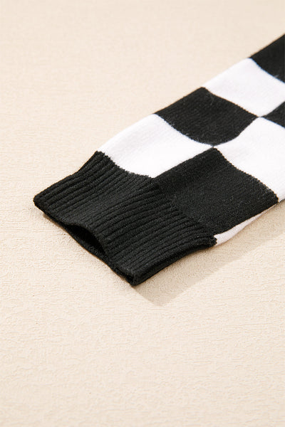 Cozy Women's Black Checkered Drop Shoulder Sweater with Round Neck Chic Knit for Effortless Everyday Style