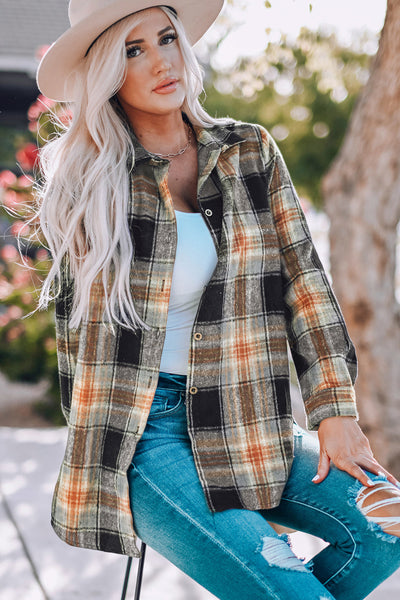 Women's Black and Olive Plaid Oversized Shacket with Rounded Hem with practical styling and dependable silhouette control.
