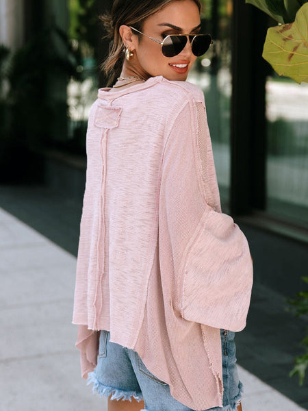 Pink Retro Chic Oversized Top with Exposed Seams