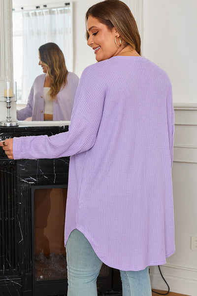 Plus Size Women's Cozy Orchid Petal Waffle Knit Cardigan - Stylish Button Front Layer for Effortless Comfort