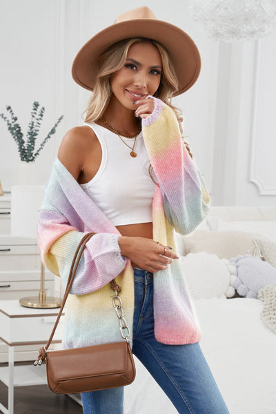 Soft Pastel Rainbow Striped Knit Oversized Cardigan with practical styling and dependable silhouette control.
