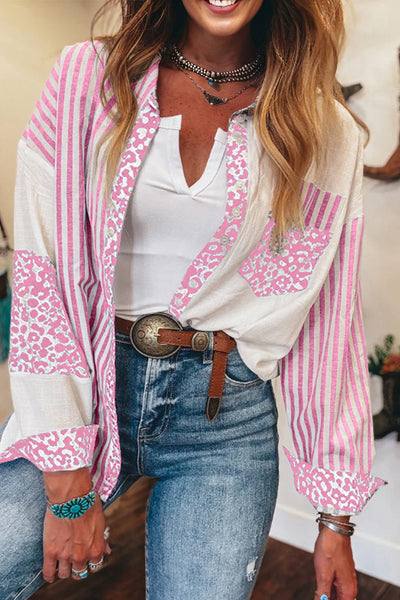 Stylish Women's Leopard Striped Blouse - Flattering Casual Top in Trendy Print for Effortless Everyday Style
