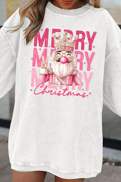 women's white twisted ribbed nutcracker king christmas sweatshirt made for easy styling and wardrobe coordination, with premium-like structure and