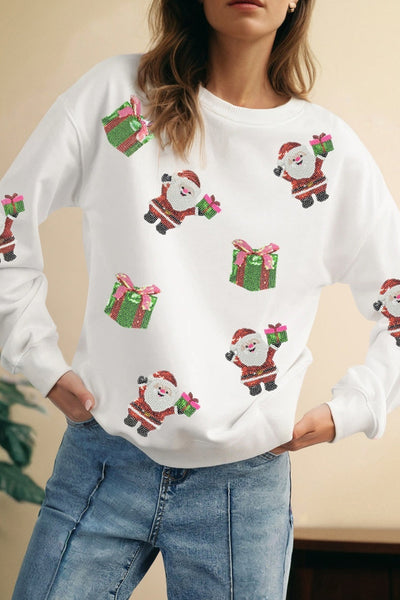 Women's Santa and Gift Sequin Embellished Christmas Sweatshirt with practical styling and dependable silhouette control.