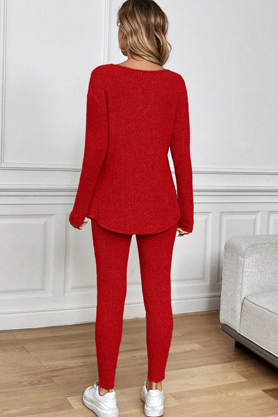 Chic Women's Racing Red Two-Piece Set: Stylish Crop Top & High-Waisted Pants for Effortless Elegance