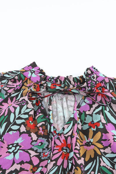 Spring Women's Multicolor Floral Ruffled Long Sleeve V-Neck Blouse - Effortlessly Elegant Top for Stylish Casual Outfits