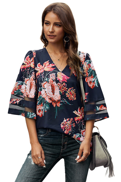Long Sleeve Flower Print Lapel Shirt