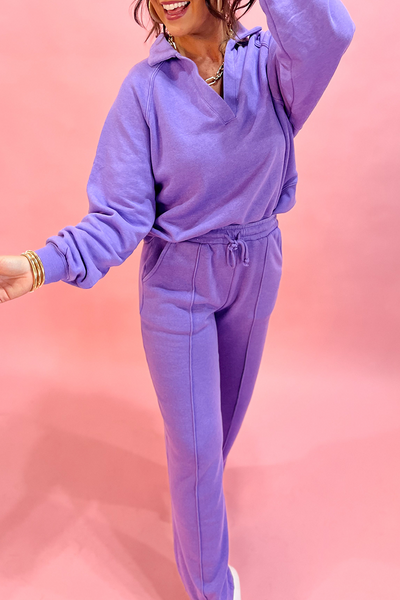 Chic Women's Wisteria Pullover & Central Seam Pants Set - Effortless Solid Color Lounge Outfit for Comfortable Style
