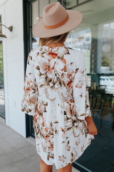 Printed Lace Up Lapel Waist Short Sleeved Midi Dress
