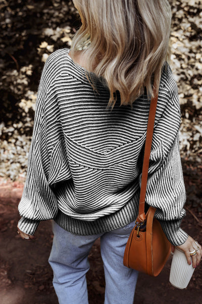 Chic Women's Cozy Striped Knit Sweater - Soft Casual Pullover for Stylish Fall & Winter Looks
